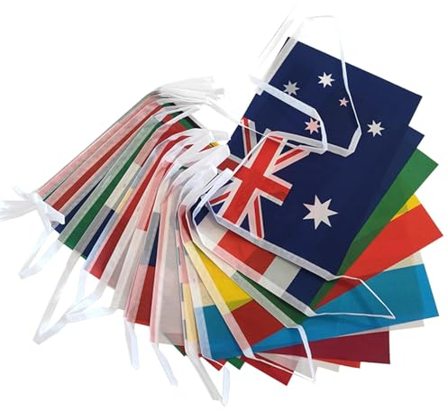 Wimpelkette 24 Länder Flagge 24 Länder - Europäische Flagge mit Polyester-Banner mit 24 Ländern - Girlande Deko Banner zum Aufhängen Bunte Dekoration für Eurov