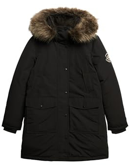 Superdry Damen Everest Parka mit Kunstfellbesatz Schwarz 42