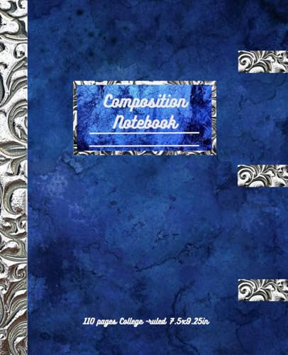 Antique Vintage Velvet Blue With Silver Elements Composition Notebook: Aesthetic 110 Pages College Ruled for School, College, University, Home, Office, Work, Church