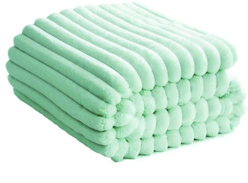 Soft Fleece Blanket Throws - Fluffy Warm Double King Luxury Osum Ribbed Throw for Bedroom, Sofa Couch, Night Bed Blankets (Duck Egg, King (200x240 cm))