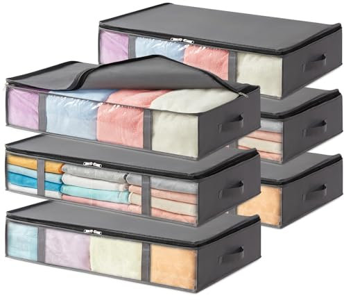 Lifewit 6 Stück Unterbettkommode Aufbewahrungstasche, Faltbare Unterbett Aufbewahrungsbox, Storage Boxes mit Deckel, Unterbett Aufbewahrung für Kleider Unterbett Kleiderschrank, 65L Grau