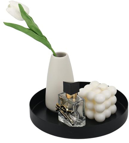 YYTECH Bandeja decorativa redonda de 20 cm de diámetro, bandeja redonda para servir, color negro mate, de metal, plato decorativo y bandeja decorativa para corona de Adviento, platos, joyas,