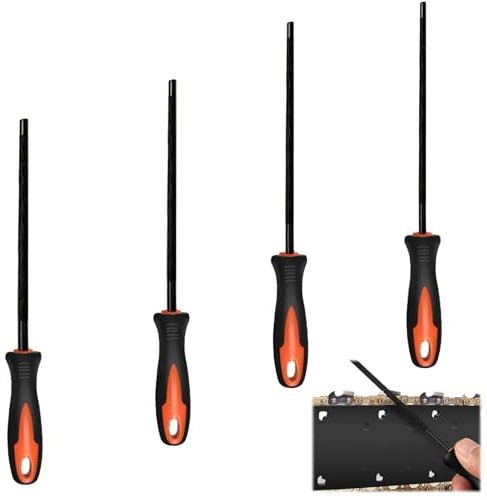 YCHYAN 4 Pezzi Lima per Motosega, Tondino per Affilare Catena Motosega, Set di Lime per Motosega, con Impugnatura in Gomma, Disponibile Nei Formati 3.2 mm, 4.0 mm, 4.8 mm e 5.5 mm