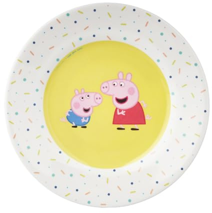 Peppa Pig Assiette à Dessert, 20 cm, Mélamine, Jaune et Blanc, Motif Confettis, Lave-vaisselle