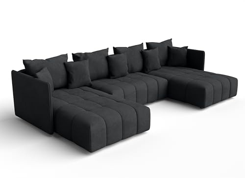 AXLIVING Dunkelgrau Sofa U Form mit Schlaffunktion Veliro U, 353 cm