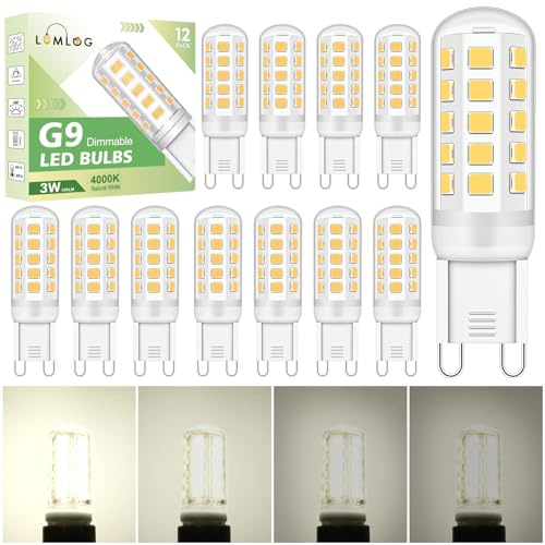 Lumlog G9 Led Bulbs Natural White, 3W Light Bulbs, Equivalent to 30-40W Halogen, 340Lm, 220-240V No Flicker Dimmable Energy Savingor Lighting Decor 12 Pack[Energy Class E]