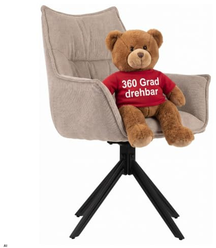 MR. DEKO Diningsessel Ginosa Beige Drehbar HxBxT: 90x62x66 cm | Esszimmerstuhl mit Metallbeinen | Polsterstuhl mit Armlehnen | Moderner Stuhl für Wohnzimmer und Essbereich