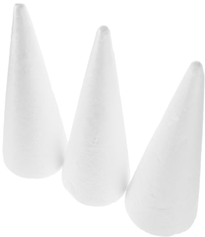 FONDOTIN 3 Pezzi Coni in Polistirolo Solido per Decorazioni Fai da Te per Alberi Natale Bouquet e Progetti Manuali e Famiglie