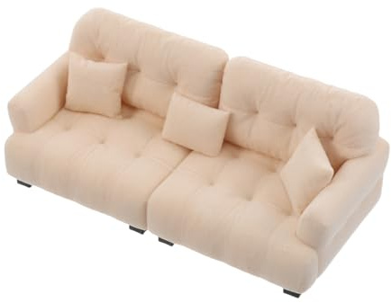 WHAMVOX Miniatur Plüschsofa Puppenhausmöbel Kleiner Couch Cremefarben Miniatur Wohnzimmer Dekoration Spielzeugsofa Für Kinder