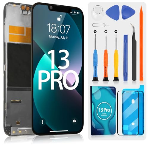 LCD Display für iPhone 13 Pro 2021 Bildschirmersatz für iPhone 13 Pro A2638 A2483 A2636 A2639 A2640 6,1 Zoll Touchscreen 3D Touch montiert mit Reparatur-Set, Schwarz