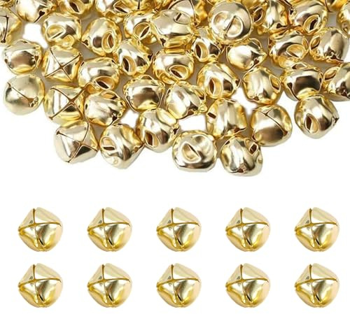 Gold Jingle Bells, 12 mm Small Metal Craft Bells for Decorations, 100 PCS