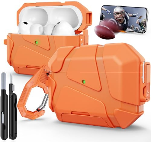 TNSNK for AirPods Pro 3 Case, Safety Lock Design, Orange | Built-in Phone Stand, Scratch- and Drop-Resistant Protection, with Cleaning Kit and Keychain, Supports Wireless Charging