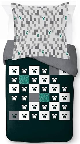 Jay Franco Minecraft Creeper Bettwäsche-Set – Superweiche Kinder-Bettwäsche mit Kissenbezug, NUR BETTBEZUG (Füllung Nicht enthalten), Grün, 2-teilig Einzelbett