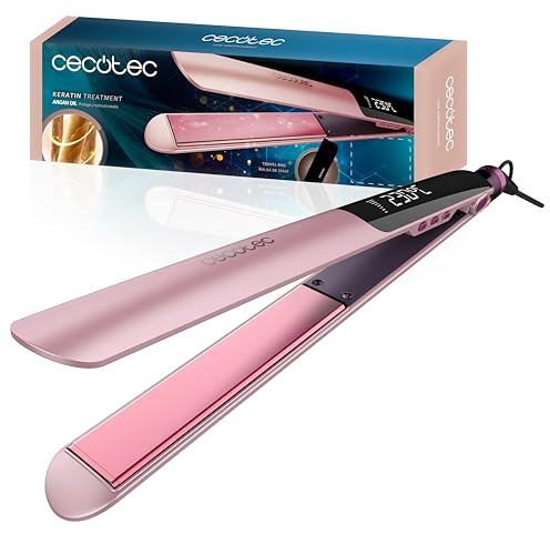 Cecotec Glätteisen Lisse Keratin Essence Cotton Candy, 130–230 °C | Keramikbeschichtung mit Keratin und Arganöl, HeatMax-Schnellaufheizung, Abschaltautomatik, Plattenverriegelung und Reiseetui