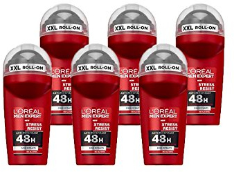 L'Oréal Paris Men Expert 96H Stress Resist Anti-Perspirant Roll On Deodorant for Men, 50ml Pack of 6, Bulk Buy