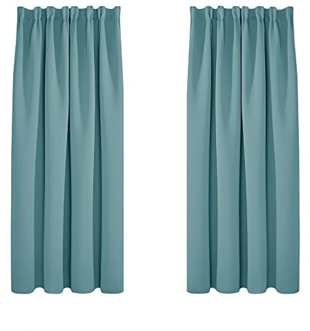Deconovo Verdunkelungsvorhang Gardine mit Kräuselband Schlafzimmer Fenstergardinen dicke Thermogardine Kälteschutz warm Hitzeschutz, 160x132cm(HöhexBreite), Himmelblau, 2er Set