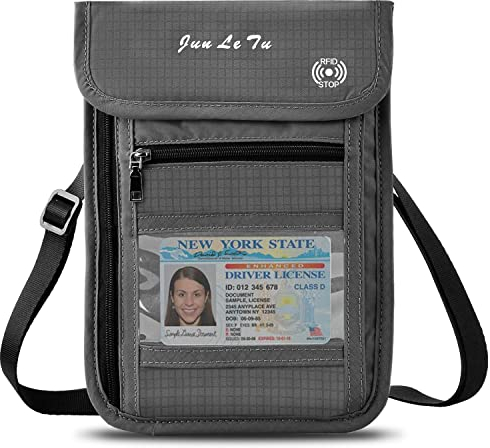 WACCET Brustbeutel mit RFID Schutz, Passinhabers Wasserfeste Brusttasche für Damen und Herren, Umhängetasche Reise Brustbeutel für Smartphone Reise-Dokumente Passport Geld (Grau)