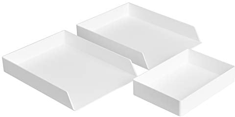 Amazon Basics - Rechteckig Kunststoff-Organizer-Set, Briefablage (2 Stück), Zubehörablage, Weiß