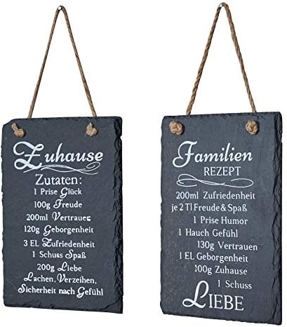 2er Set Wandbilder Sprüche 15x20cm Rezept Schilder Schiefer Schiefertafel Deko Wanddeko Familie Freunde