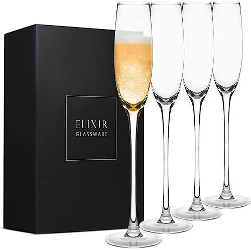 Crystal Champagne Flutes – Elegant Champagne Glasses, Hand Blown – Set of 4 Modern Champagne Flutes, 100% Lead Free Premium Crystal – Gift for Wedding, Anniversary, Christmas – 5oz, Clear