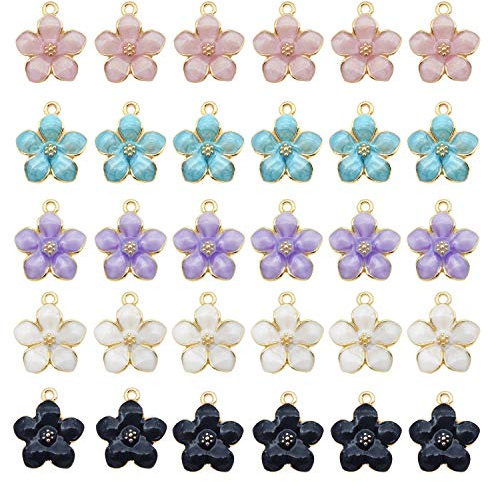 Julie Wang 50PCS Metal Oil Drip Enamel Flowers Assorted Colors Mixed Petals Craft Charms Bracelets Earrings Pendants Findings DIY Jewellery Making Accessories 17x15mm