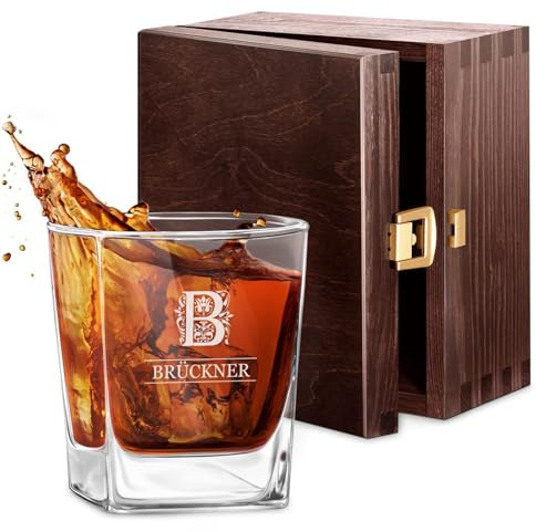 Maverton Whisky Glas, 250 ml, Whiskyglas mit Gravur, mit Namen und Datum | Personalisierte Geschenke für Männer, Geburtstagsgeschenk für Männer, für Cognac, Bourbon, Whisky Geschenk