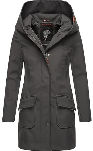 MARIKOO Damen Übergangsjacke Softshellmantel wasserdicht atmungsaktiv mit Kapuze Mayleen Anthracite Gr. M