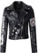 LY VAREY LIN Damen Print Kunstleder Punk Jacke Biker Motorradjacke mit Gürtel, Schwarz, M