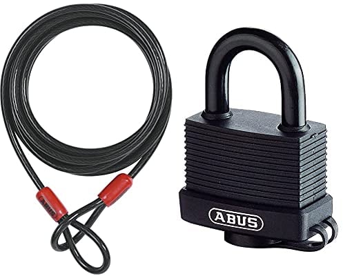 ABUS Schlaufenkabel Cobra 10/500 - Stahlseil mit Kunststoff ummantelt - 5 m lang, 10 mm stark - Sicherung für Fahrrad- und Motorrad-Zubehör Schwarz & 70/45 Expedition, verschiedenschließend, schwarz