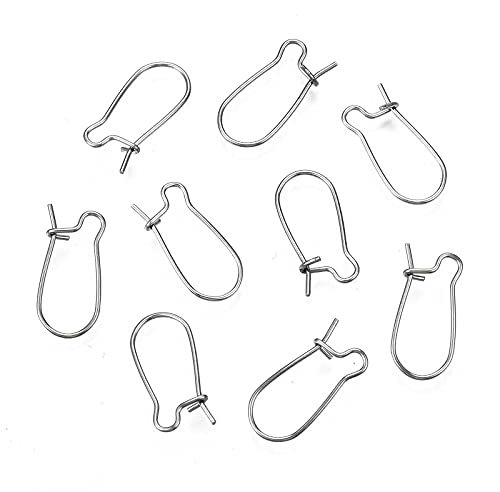 Cheriswelry 200 pendientes de aro de acero inoxidable 304 con alambres de oreja de riñón, 17 x 8 mm, ganchos para joyería
