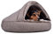 Mypado Hundebett Hundehöhle mit Dach Kuschelfell Synthetisch Grau-Beige für Hund M