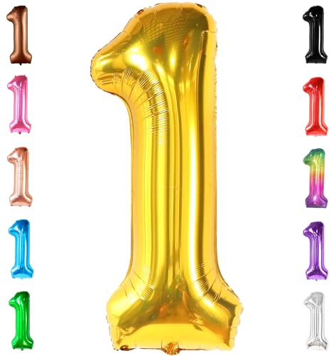 KatchOn, Gold Luftballon 1. Geburtstag – 100 CM, Helium Unterstützt | Folienballon 1 Geburtstagsdeko | Ballon zum 1. Geburtstag, Partyzubehör zum 1. Geburtstag | 1 Zahlen Luftballon Geburtstags