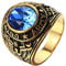 OAKKY Herren Edelstahl Weinlese Amerikanische Soldaten Eagle Set mit Edelstein Ring Blau Gold Überzogen Größe 70 (22.3)