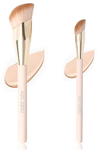 ENZO KEN Pinceaux à Fond de Teint Crème et Petit Pinceau Dissimuler Sous les Yeux, pour Mélange de Blush Liquide, Contour de Poudre et Poudre Bronzante, Gel. 11LM