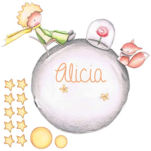 Genérico Vinilo Decorativo Adhesivo Infantil de Pared El Principito con NOMBREPERSONALIZADO Efecto lápiz Estrellas y Planetas – Facil Colocacion (60, 59)