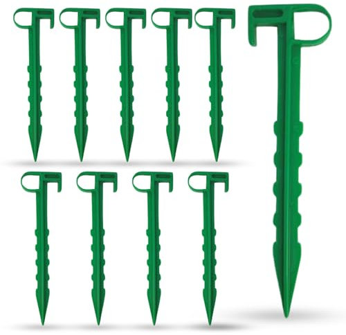 AKH® 10 Garden Pegs | Extra Large | 14cm Length | Green Plastic Pegs | Garden Securing Pegs | Ground Pegs | Camping pegs | Garden Plant Netting | For Landscape Sod Stakes Weed Fabric Edging Sheets