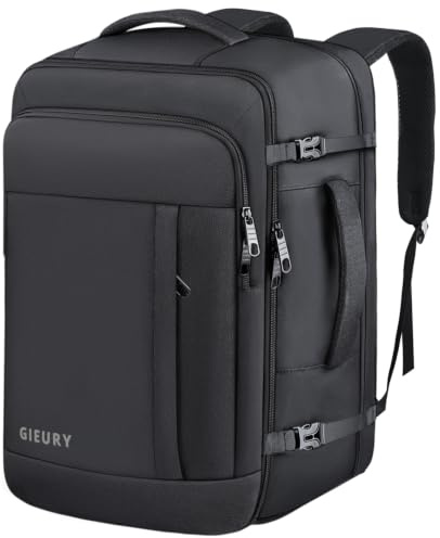 Gieury Carry On Backpack, 50L Travel Backpack, Luggage Backpack TSA Flight Approved Laptop Backpack for Men & Women, Large Expandable 40L Daypack Lightweight Business Weekender Bag, Black
