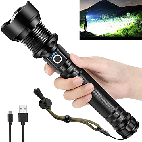 OMALIGHT Rechargeable LED Flashlight,High Lumens Super Bright Tactical Flashlights with Zoomable 10 Modes Waterproof Flash Light for Camping Emergencies Outdoor Indoor