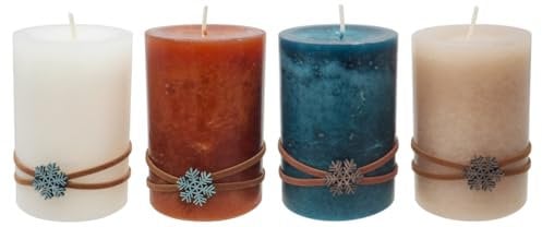 ZauberDeko Adventskerzen Kerzen 9cm H Braun Petrol Creme Beige Schneeflocke Weihnachten Deko 4 Stück