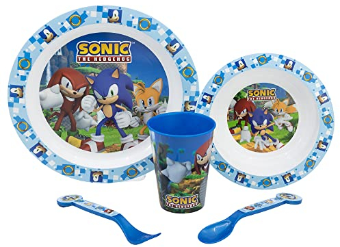 5-TEILIGES KINDERGESCHIRRSET. TELLER, SCHÜSSEL, 260ML GLAS UND BESTECK. BPA-FREI UND MIKROWELLENGEEIGNET. | SONIC, Blau