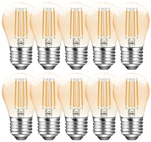 Poinivo E27 Dimmbar LED Glühbirne,4W G45 E27 Vintage Edison Glühbirne,2700K Warmweiß,350lm,E27 LED Filament Leuchtmittel,Ersatz für 35W Glühlampe,Dimmbar,Amber,10 Stück
