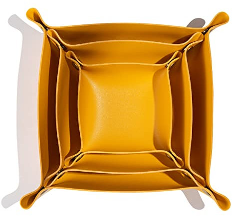 Tskijun 3 paquetes de bandejas de piel sintética en 3 tamaños, bandeja de joyería de cuero brillante, organizador de escritorio, bandeja de cuero para joyas, llaves, monedas, gafas de sol, reloj