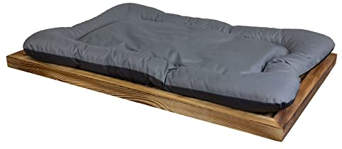 Kistenkolli Altes Land Hundebett Holzunterlage optional mit Kissen 110x79x4,5cm Hundekorb Tierbett Hundekissen Schlafplatz Vintage Hundesofa (Geflammt mit Kissen)