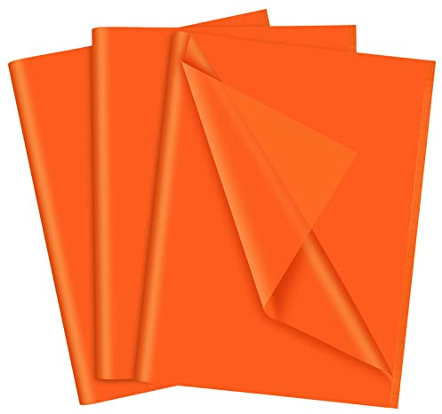 NEBURORA Seidenpapier für Geschenktüten - Orange Geschenkpapier 60 Blatt, 35 x 50 cm, Leuchtorange, Verpackungspapier für Geburtstag, Hochzeit, Halloween & Party