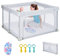 COSTWAY 124 x 124cm Baby Laufstall klappbar, tragbarer Laufgitter mit 50 Bälle, 4 Griffe, Verriegelungsfunktion, Krabbelgitter mit Netzwänden & Tür, Laufgitterzelt für Säuglinge & Kinder (Hellgrau)