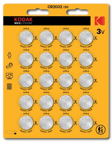 Kodak | CR2032 Batteries 20 Pack | Lithium 3V Coin | Button Cell for Car Keys