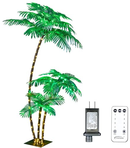LIGHTSHARE Magnifique Palmier Artificiel éclairé de 1,8 m avec 3 Troncs et 203 LED pour décoration de Bureau, extérieur et intérieur, Tiki, Bar, Noël, terrasse, Piscine - électrique
