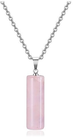 Jovivi Healing Crystal Necklace for Women Natural Rose Quartz Gemstone Cylinder Crystal Pendant Necklace Womens Ladies Necklace Crystal Jewellery Gifts for Her Christmas Birthday