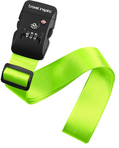 travel inspira Koffergurt mit Zahlenschloss Koffergurt mit TSA Schloss | Neon Grün TSA-Anerkannt 3-stelliges Zahlencode 103-200cm Verstellbar Gurt Für Koffer 20-32 Auffällig Reise-Gadgets
