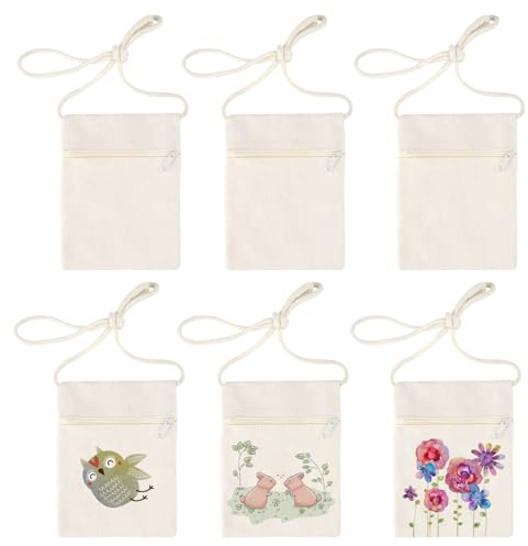 6 Stück Kinder Umhängegeldbeutel,Stoffbeutel zum Bemalen,Handytasche zum Umhängen Damen,Umhängebeutel zum Bemalen,Mini Crossbody Kinder Brustbeutel für Geburtstagsfeier Schule Feier Schultertasche
